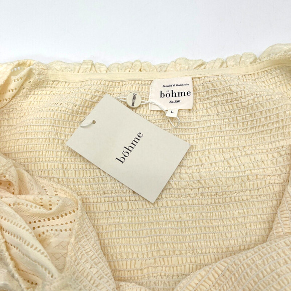 Bohme Smocked Dress Womens Size Large Natural Prairie Bohemian Flowy Farmcore - Picture 5 of 12